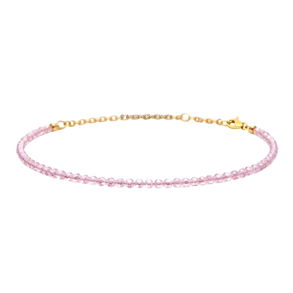 Rose Quartz Crystal Bracelet - 2mm Faceted Bead (Gold)