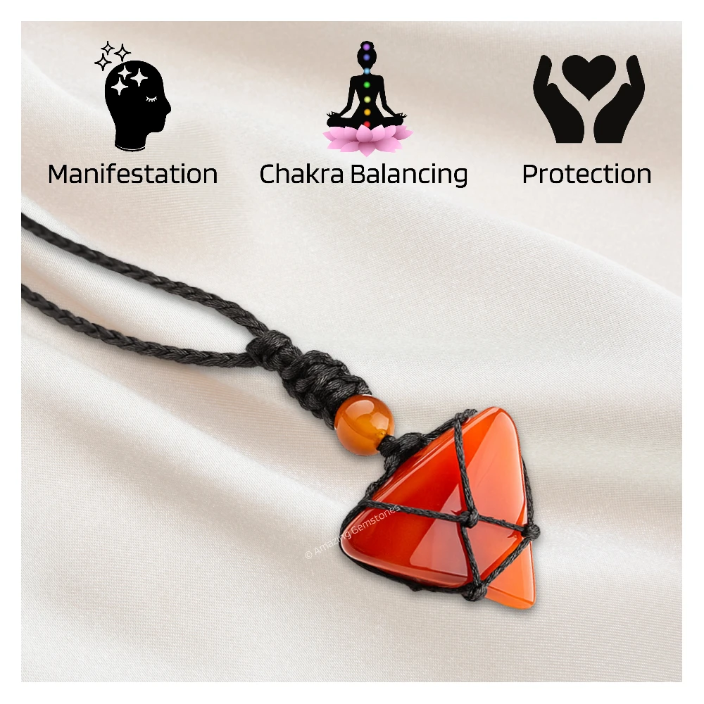 Carnelian Pyramid Pendant Necklace (Macrame)