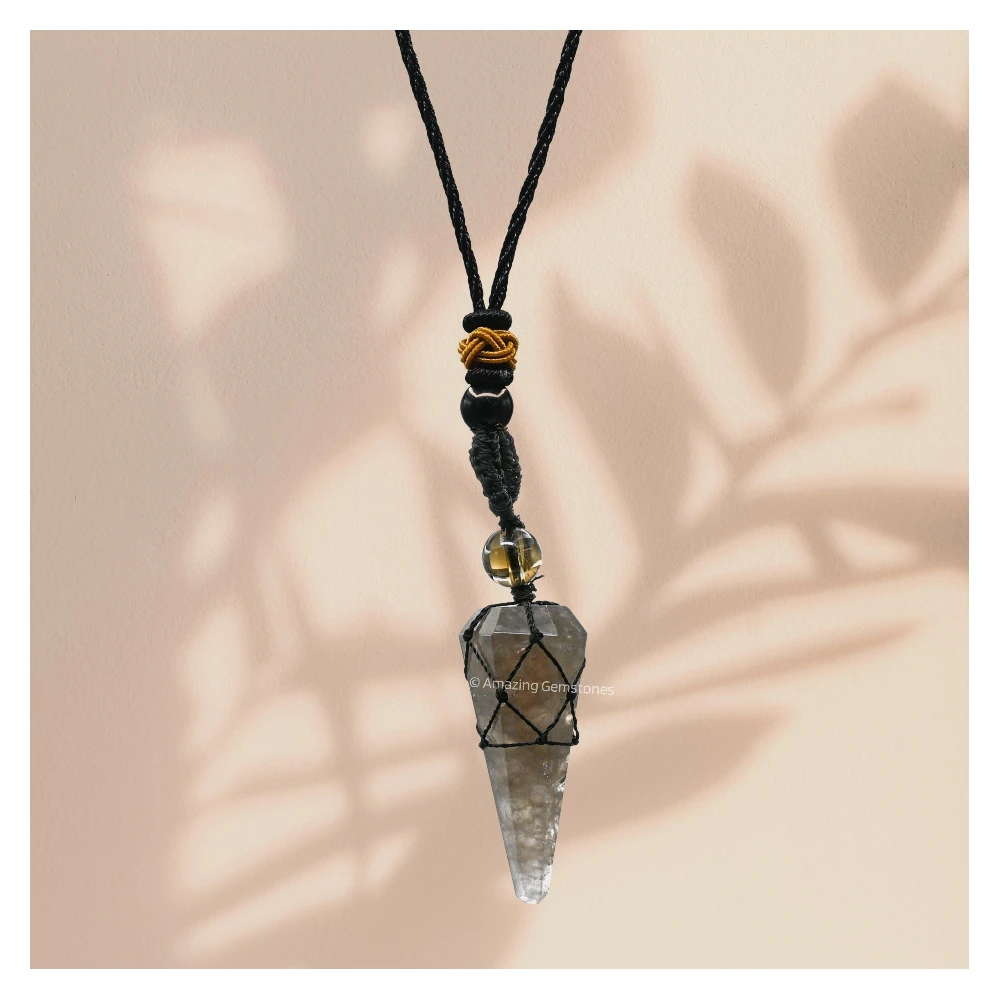 Smoky Quartz Pendulum Pendant Necklace (Macrame)