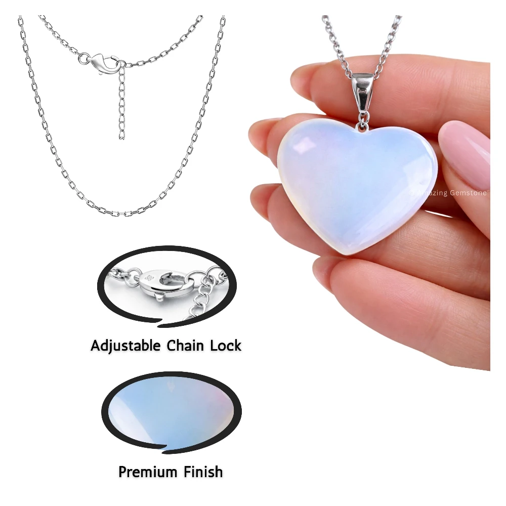Opalite Heart Crystal Necklace (Flat Heart)