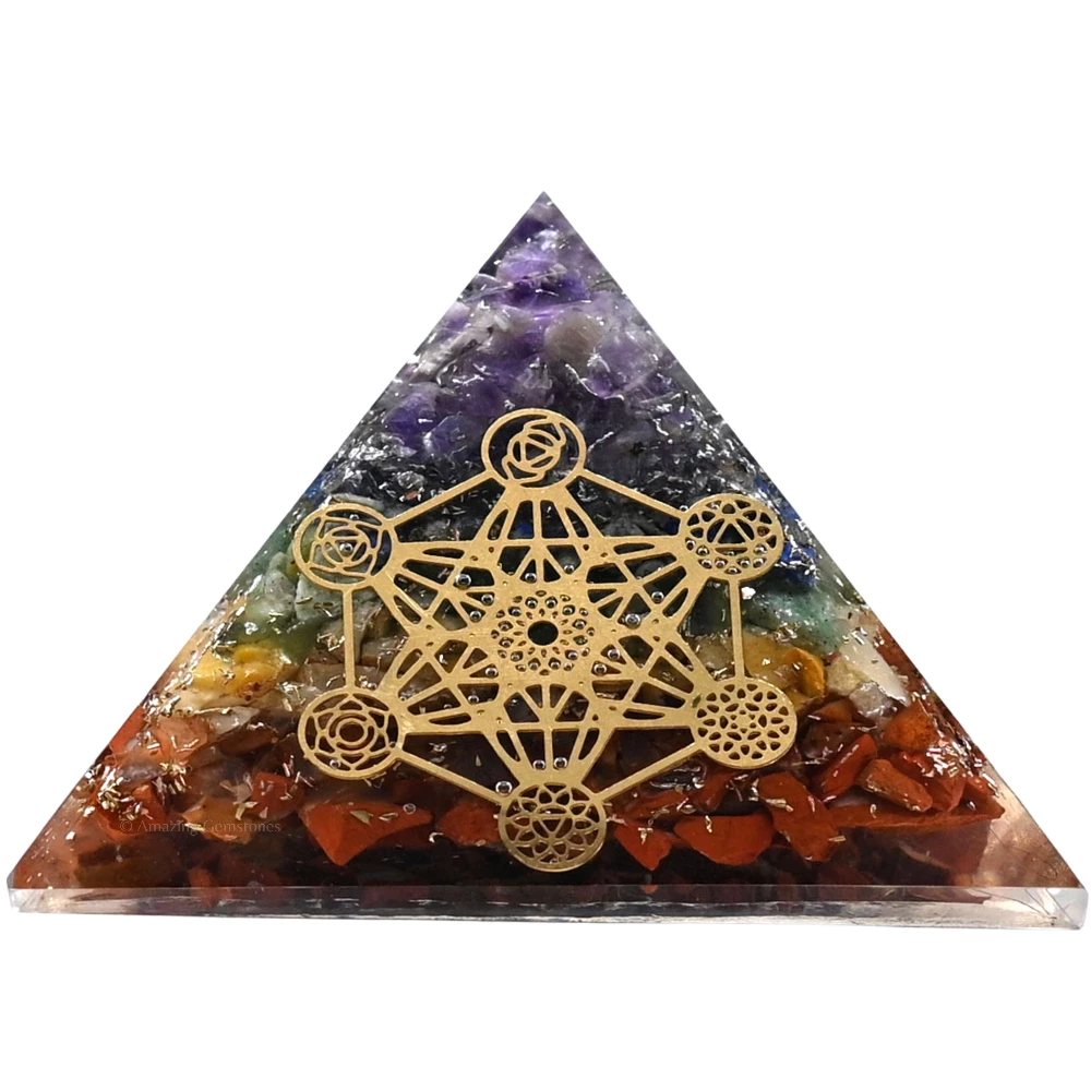 Natural Chakra Orgone Pyramid - Chakra Metatron Cube