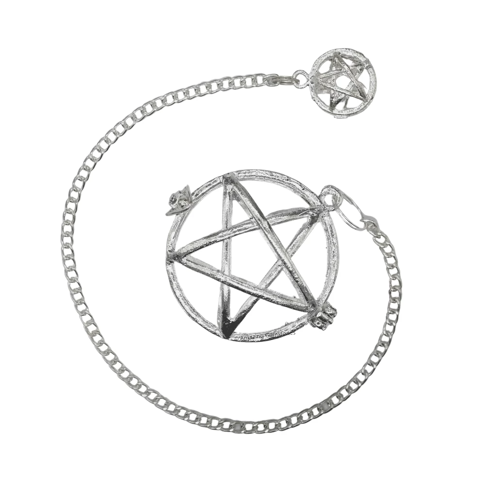 Copper Metal Pendulum - Silver Circular Star Cage (MP76)
