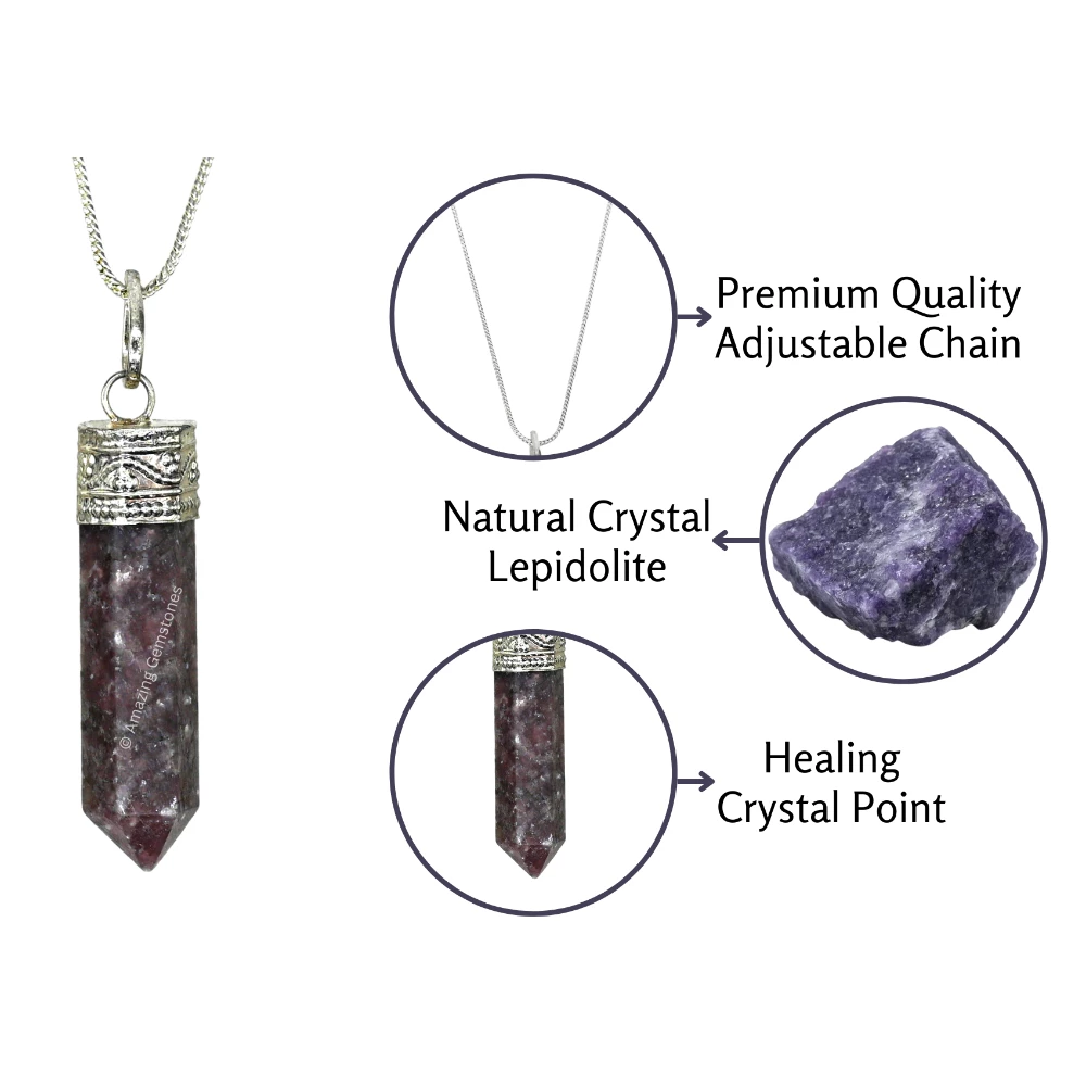 Lepidolite Necklace - Pencil Point (Silver)