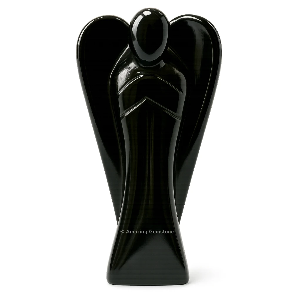 Black Agate Angel Figurine (4 Inch)