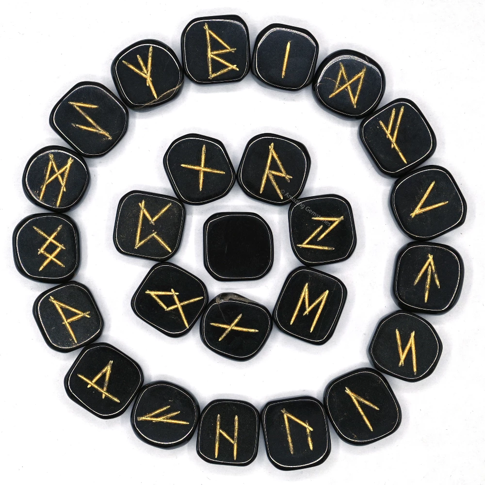 Black Tourmaline Rune Stones Set (Premium)