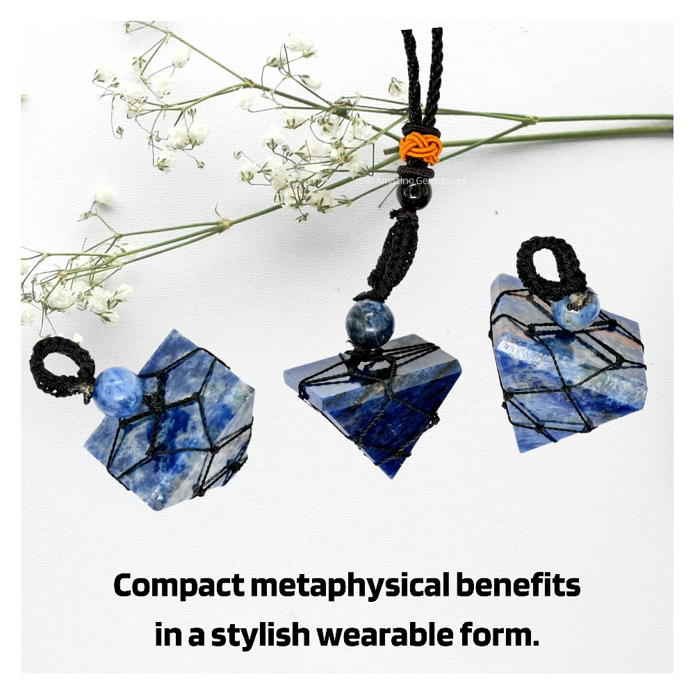 Sodalite Pyramid Pendant Necklace (Macrame)