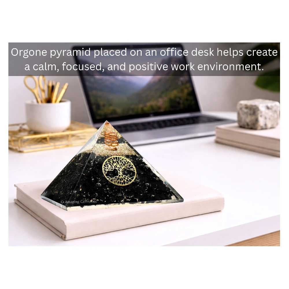 Black Tourmaline Orgone Pyramid - Tree of Life