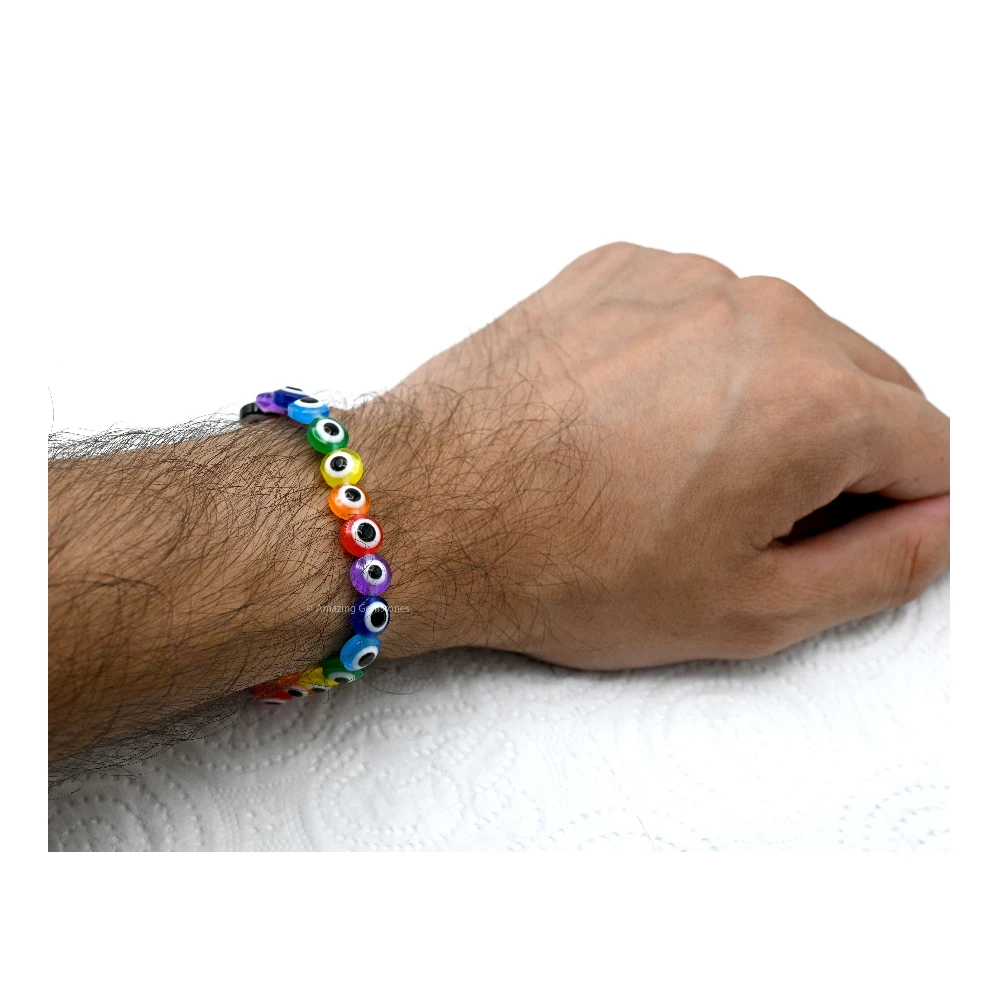 Multi Evil Eye Bracelet (Flat Round Beads)