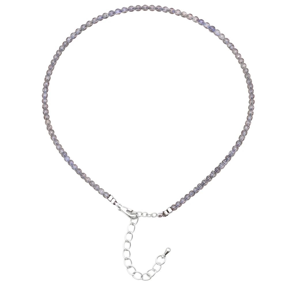 Labradorite Crystal Anklet - 2mm Faceted Bead (Silver)