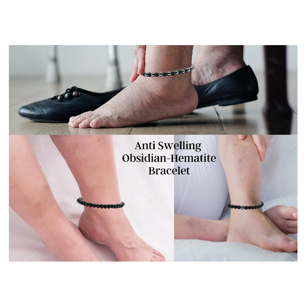 Anti Swelling Black Obsidian Hematite Set Of 3 Anklet (Without Knot)