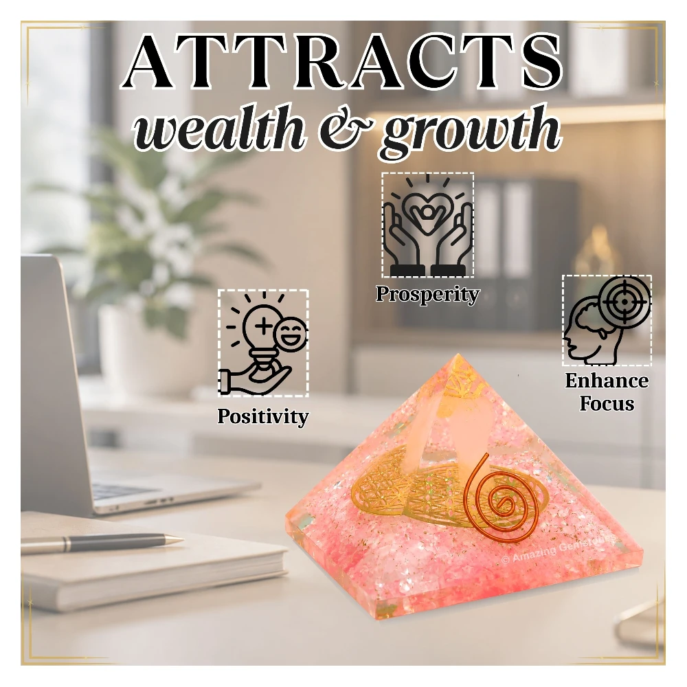 Rose Quartz Orgone Pyramid - Angel Glow in Dark