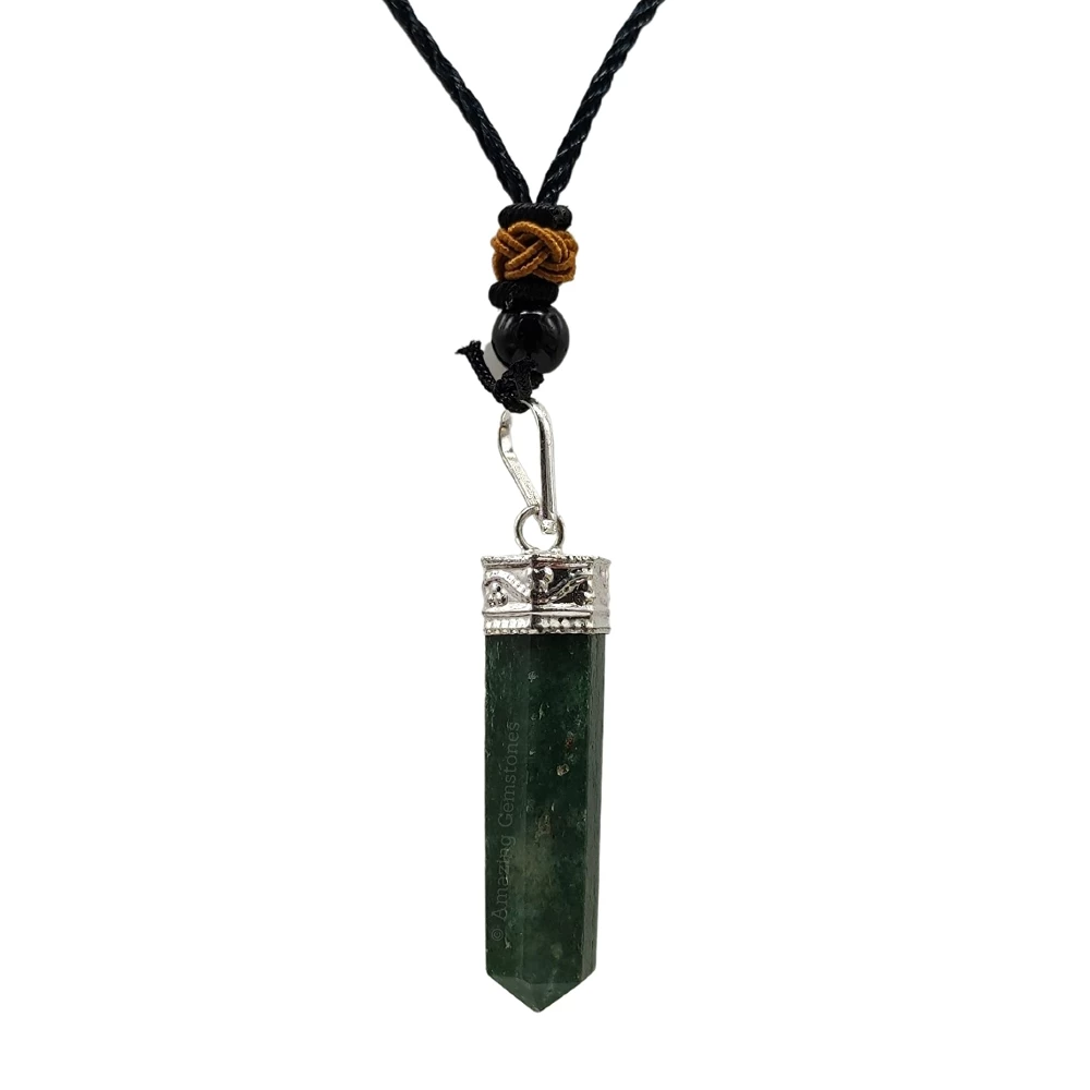 Moss Agate Necklace - Pencil Point (Silver)