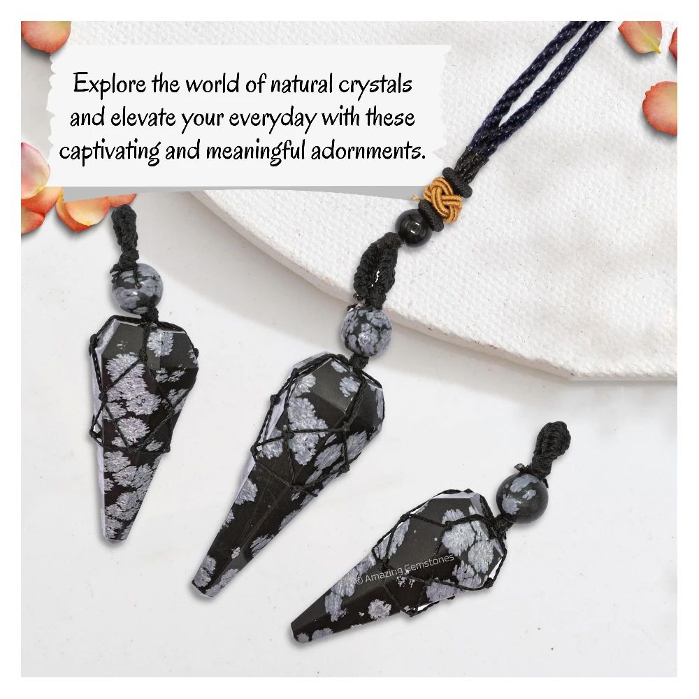 Snowflake Obsidian Pendulum Pendant Necklace (Macrame)