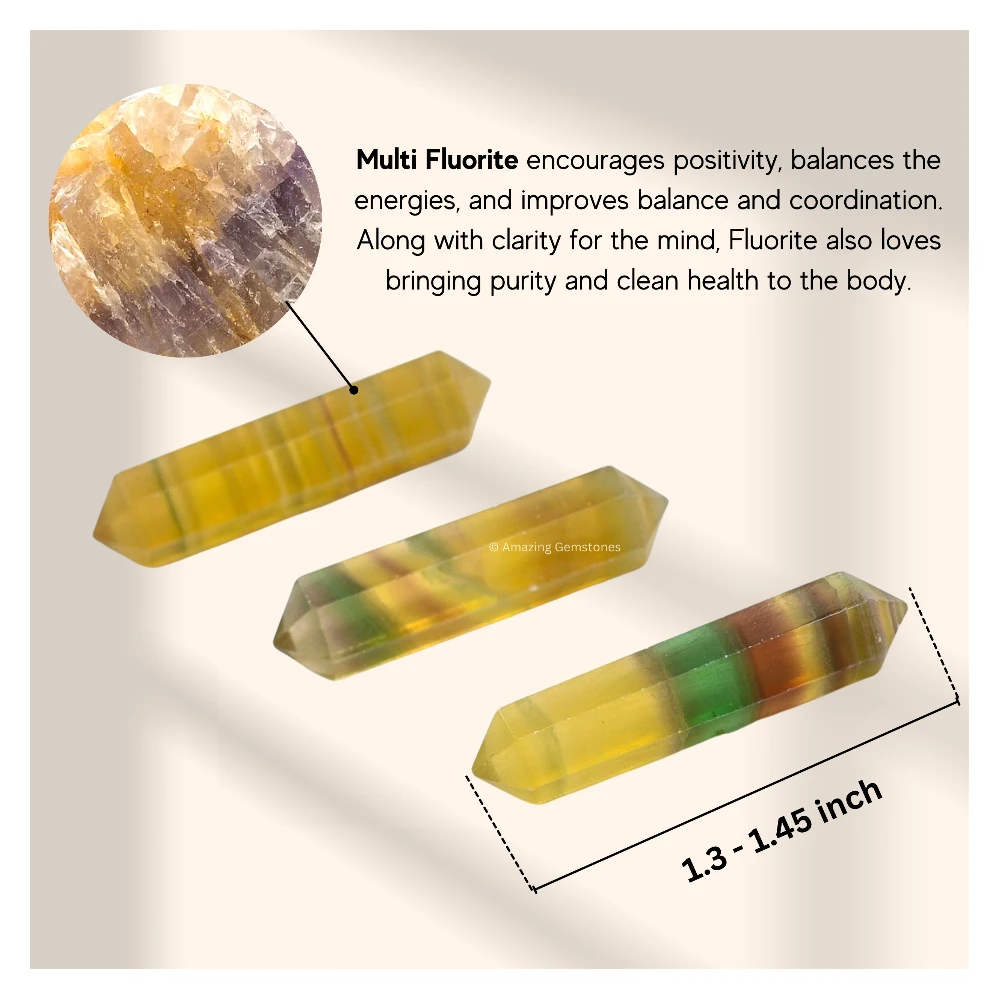 Multi Fluorite Pencil Points (Double Terminated) (Set of 3)