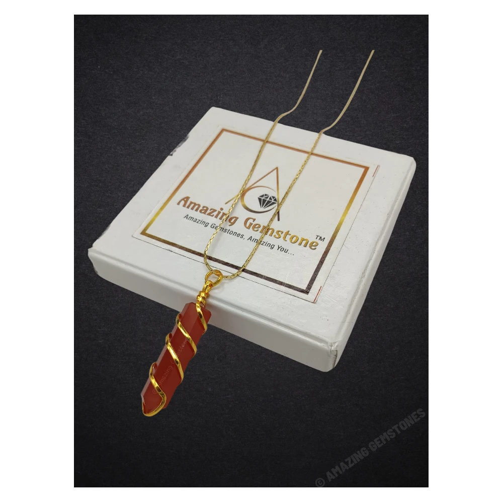 Carnelian Necklace - Spiral Pencil (Gold)