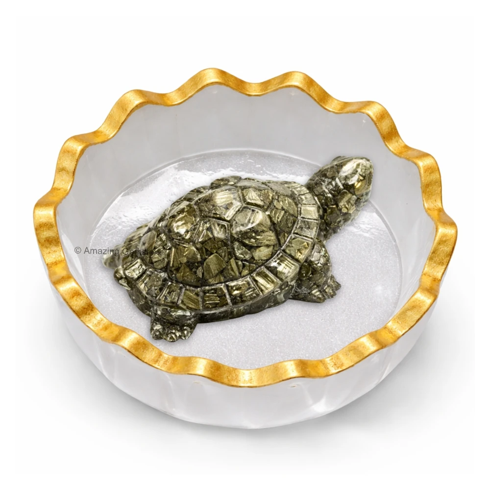 Pyrite Tortoise Figurine (with Selenite Bowl)