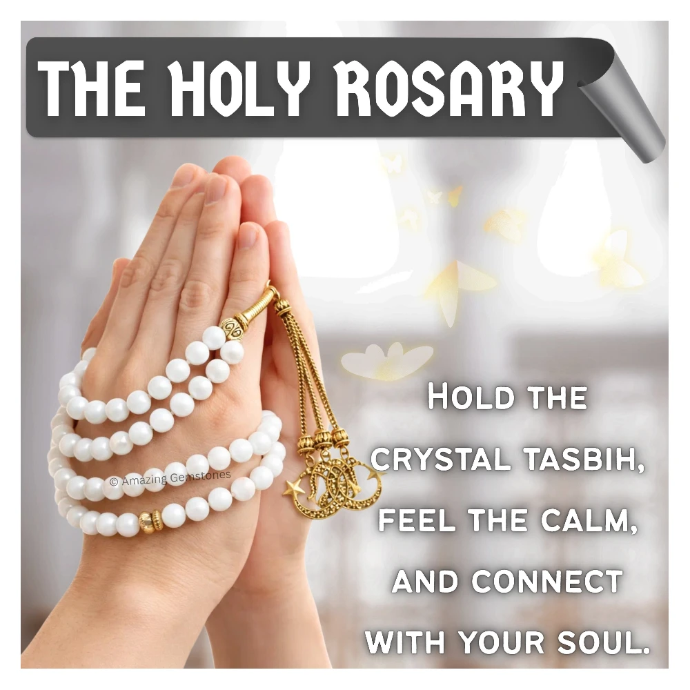Mother of Pearl Crystal Tasbeeh Sibha Prayer Beads (Gold)