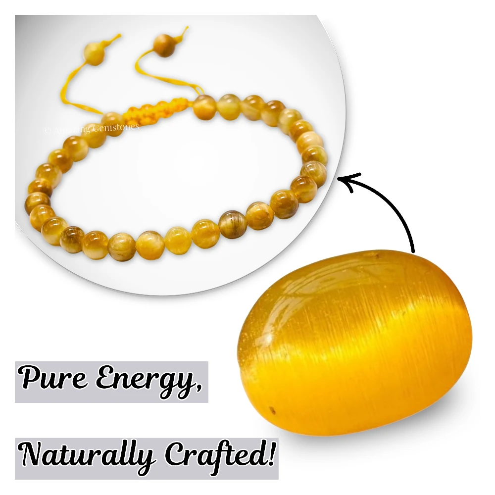 Yellow Cat's Eye Healing Crystal Bracelets - 6mm Beads (Adjustable)