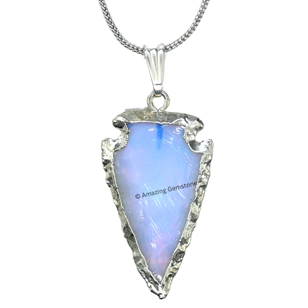 Opalite Arrowhead Pendant - Silver Plated