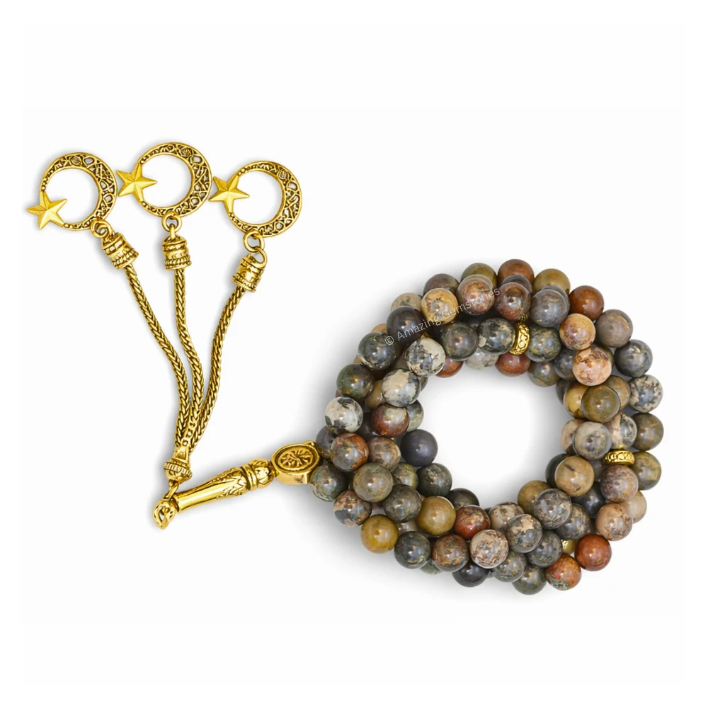 Brown Opal Crystal Tasbeeh Sibha Prayer Beads (Gold)