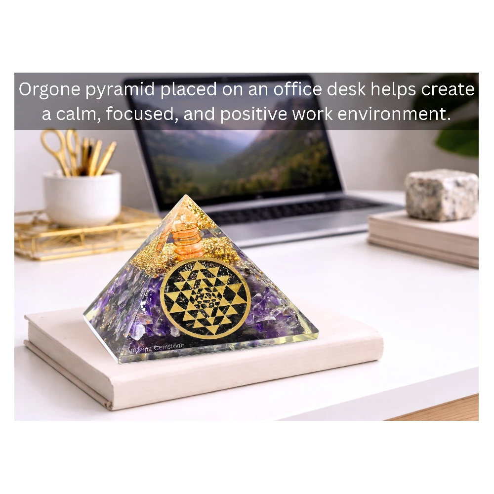 Amethyst Orgone Pyramid - Round Sri Yantra