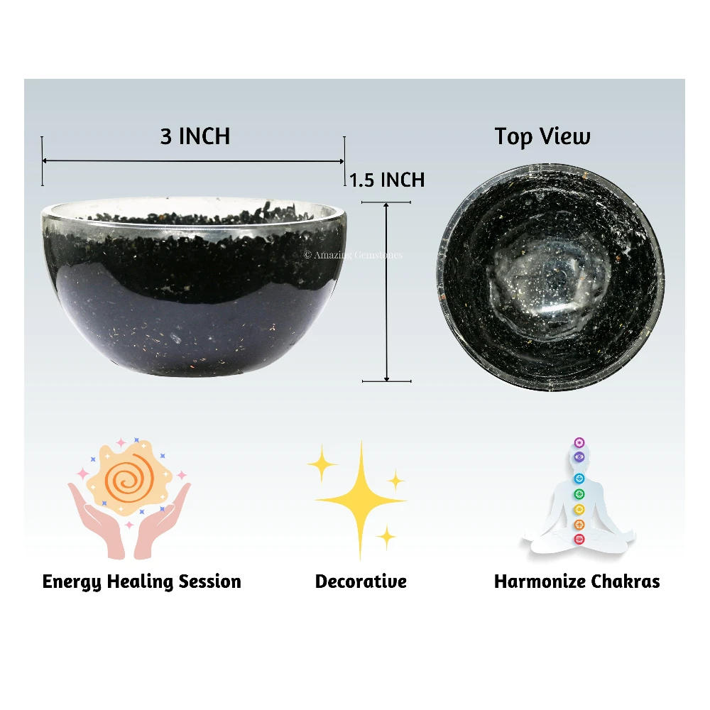 Black Tourmaline Crystal Orgone Bowl (3 Inch)