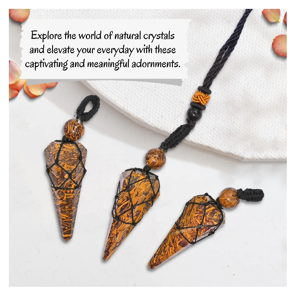 Mariyam Jasper Pendulum Pendant Necklace (Macrame)