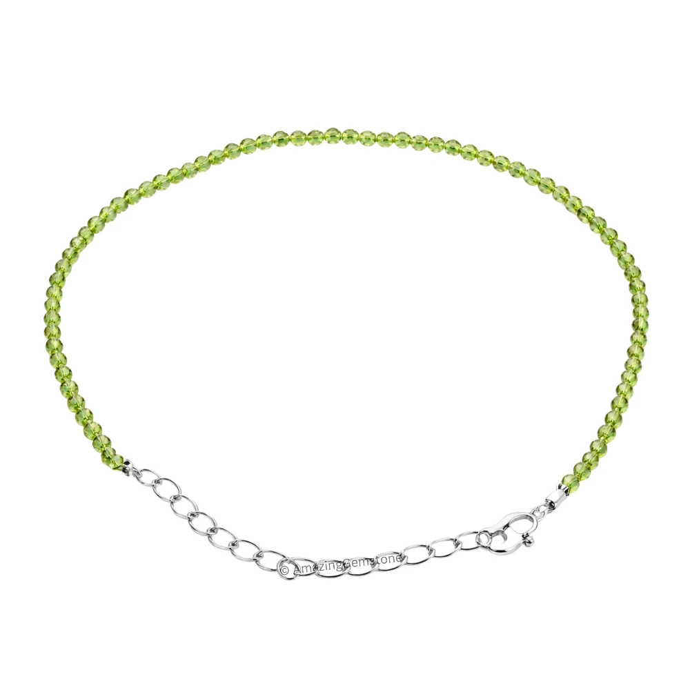 Peridot Crystal Bracelet - 2mm Faceted Bead (Silver)