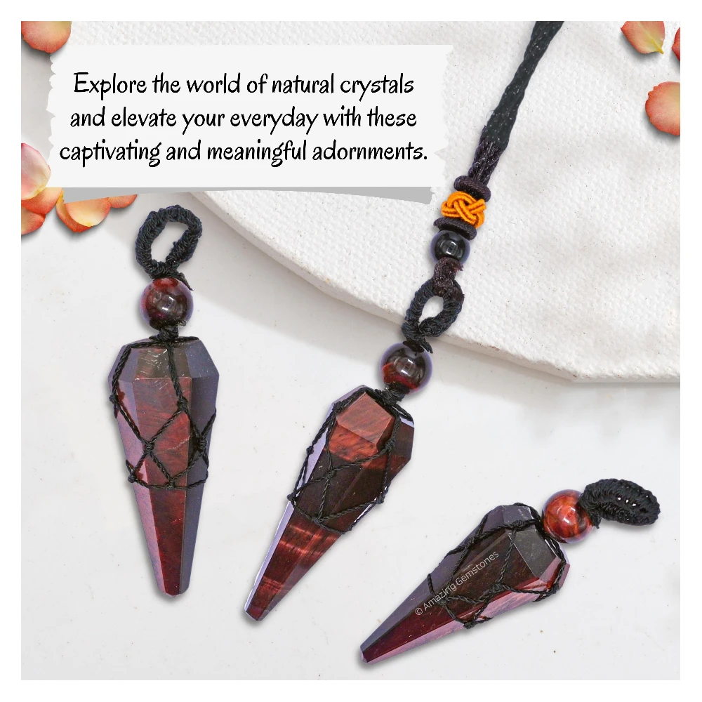 Red Tiger Eye Pendulum Pendant Necklace (Macrame)