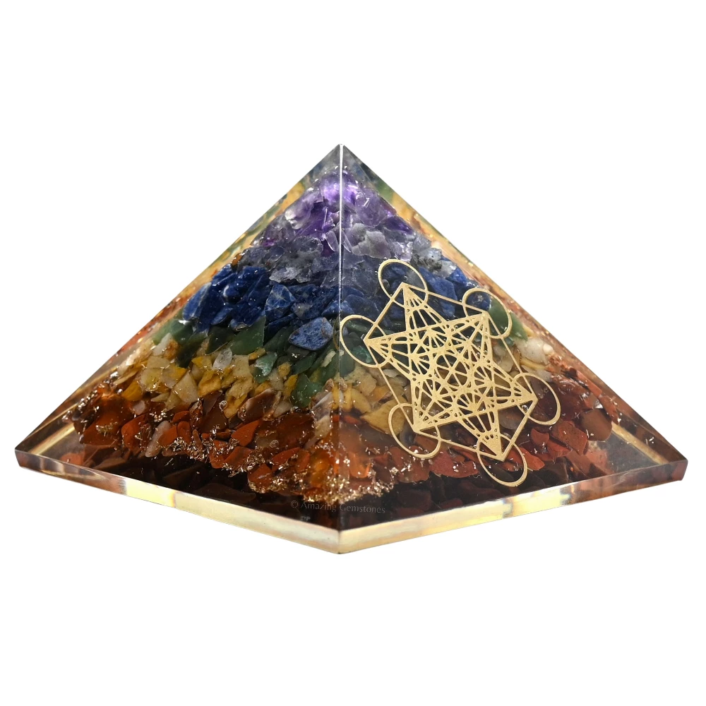 Natural Chakra Orgone Pyramid - Metatron Cube