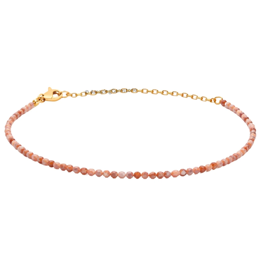Orange Howlite Crystal Bracelet - 2mm Faceted Bead (Gold)