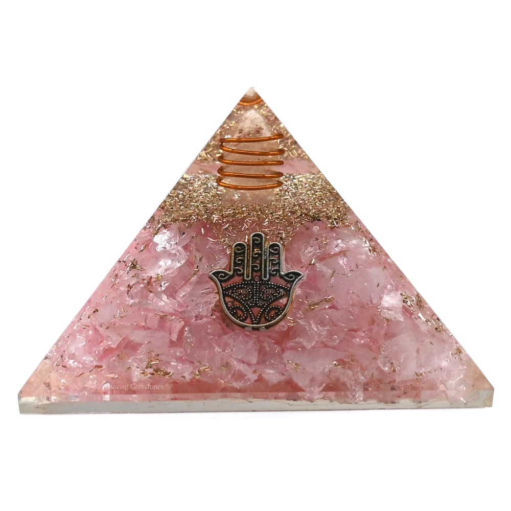 Rose Quartz Orgone Pyramid - Hamsa