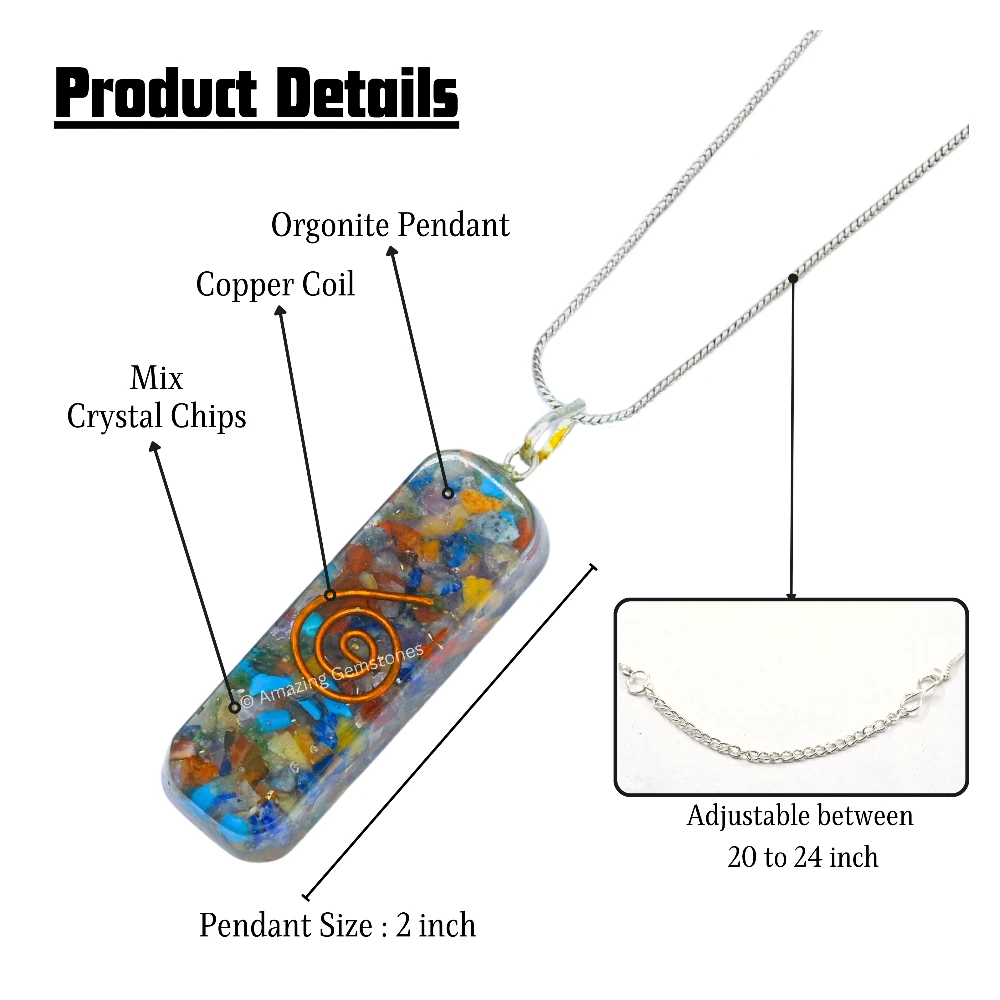 Mix Gemstone Crystal Orgone Pendant - Rectangle