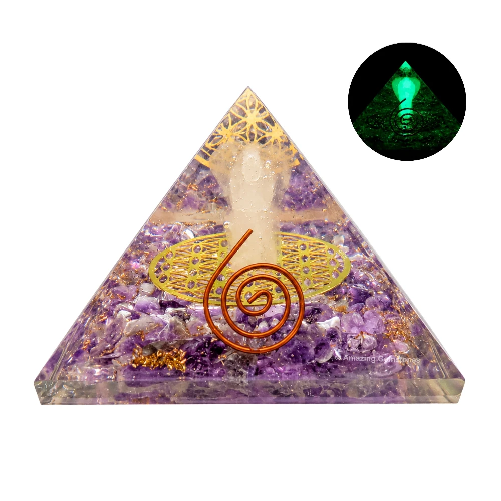 Amethyst Orgone Pyramid - Angel Glow in Dark