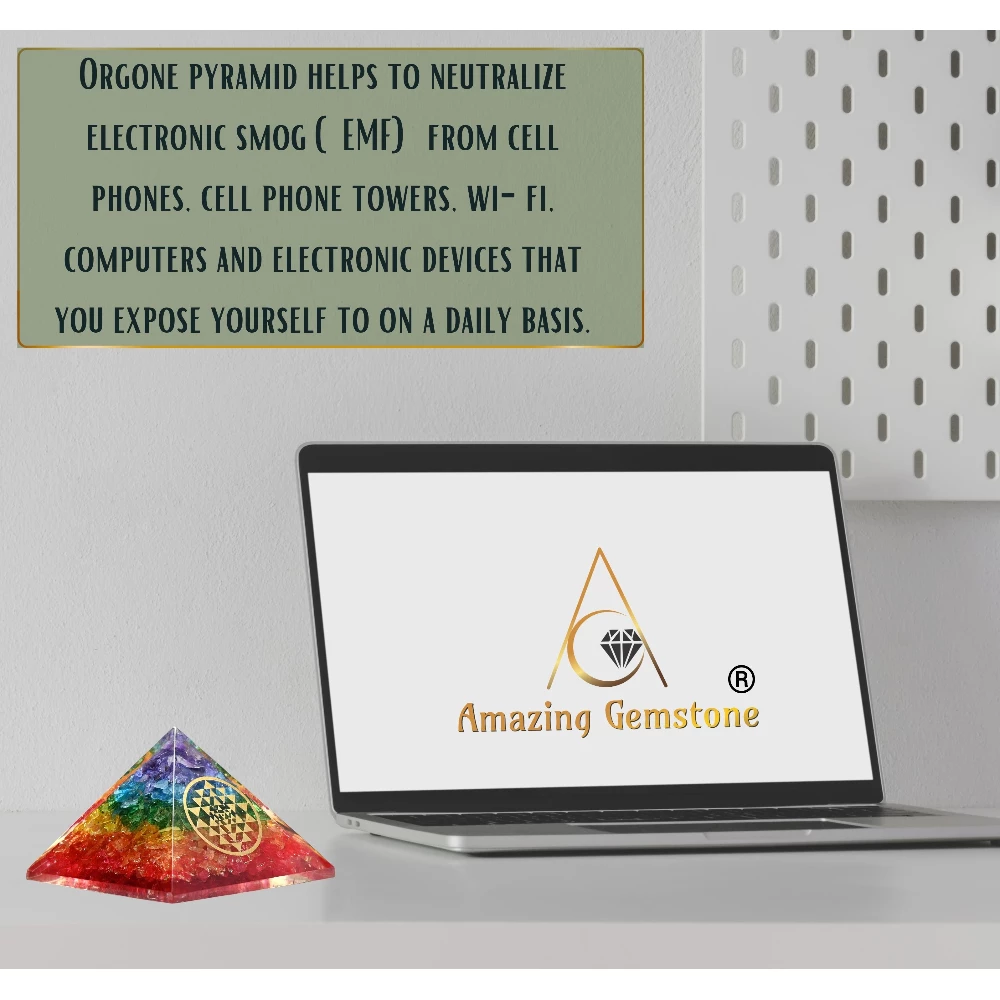 Chakra Onyx Orgone Pyramid - Round Sri Yantra