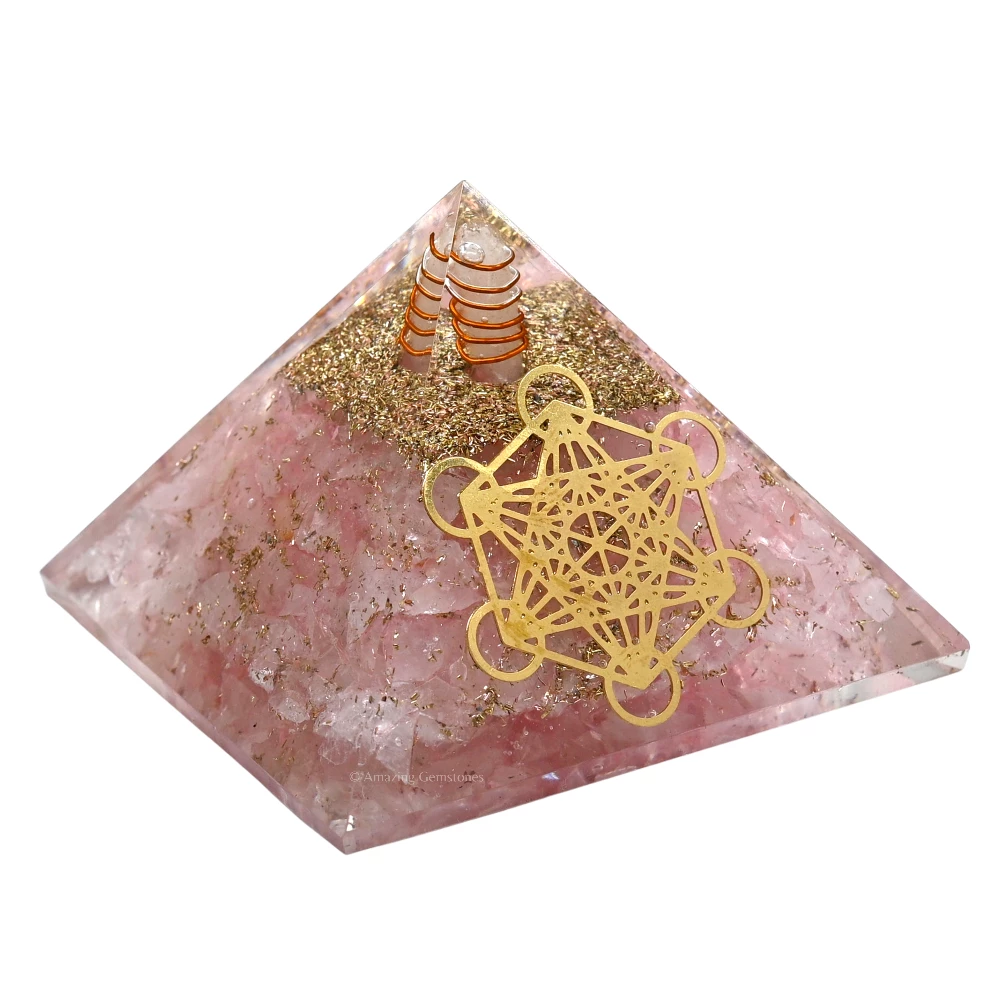 Rose Quartz Orgone Pyramid - Metatron Cube