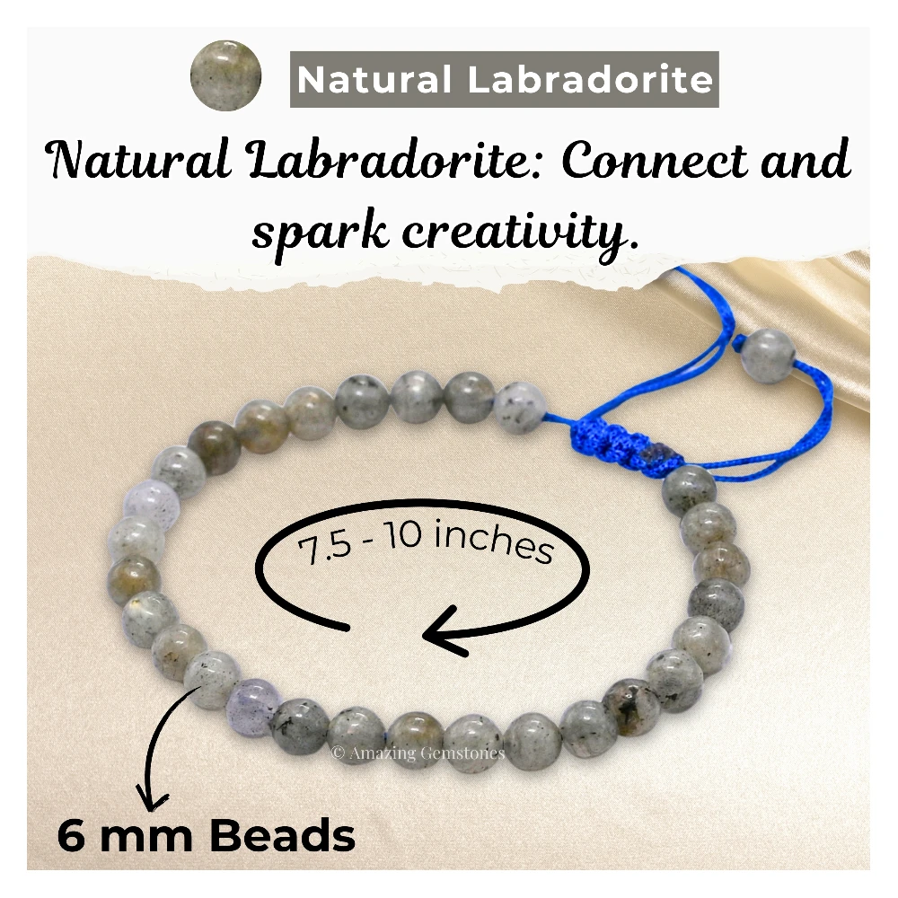 Labradorite Healing Crystal Bracelets - 6mm Beads (Adjustable)