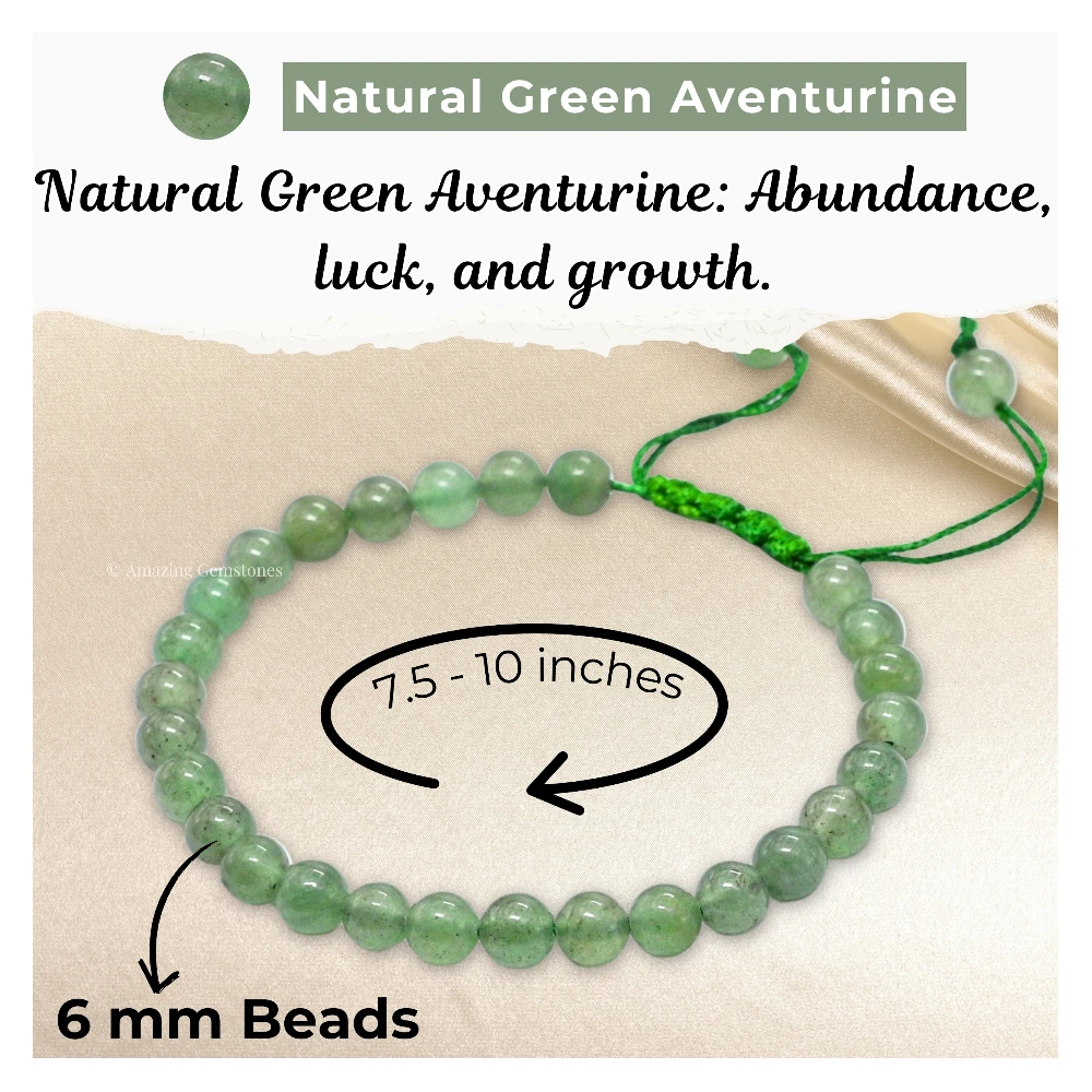 Green Aventurine Healing Crystal Bracelets - 6mm Beads (Adjustable)