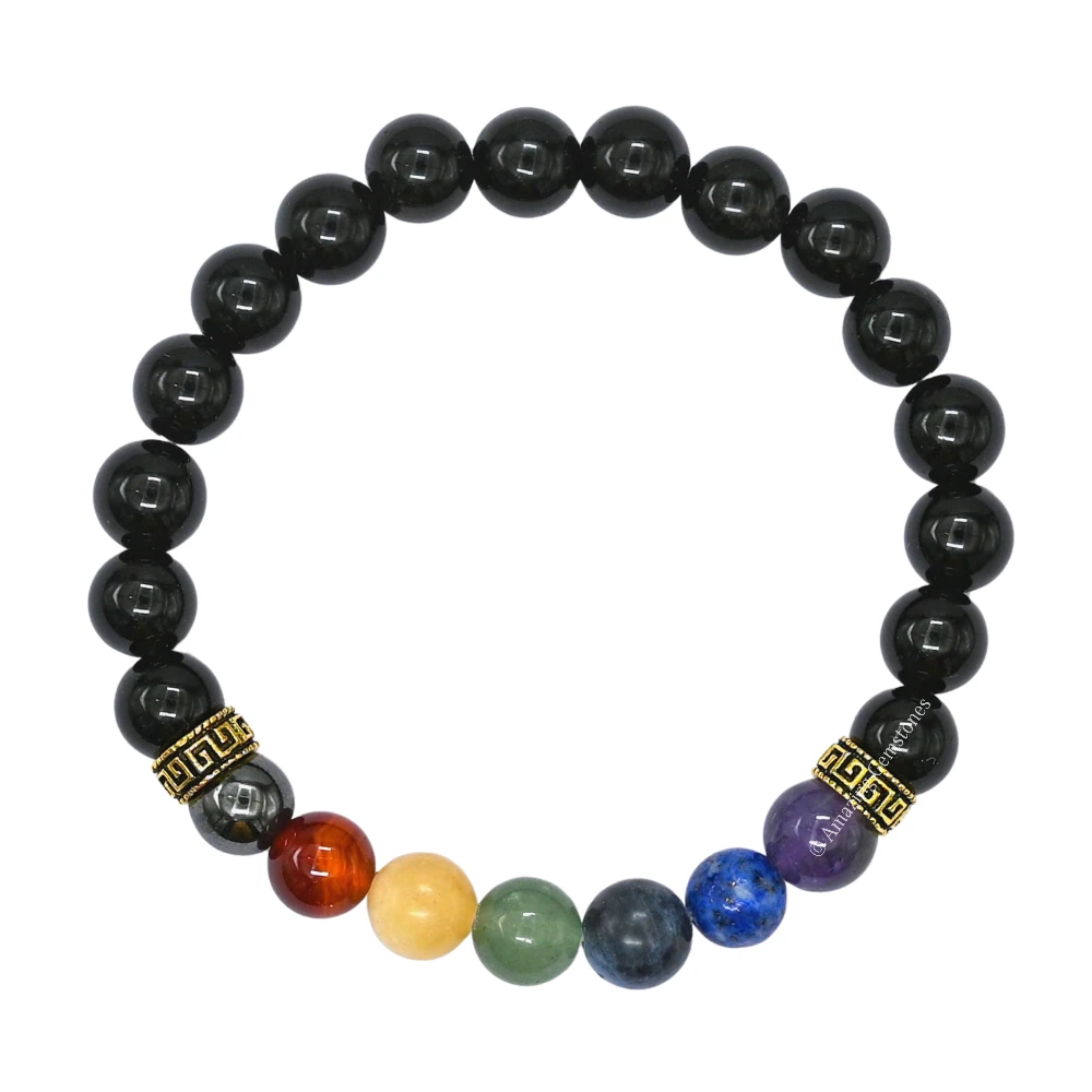 Black Obsidian Chakra Bracelet (Strechable)