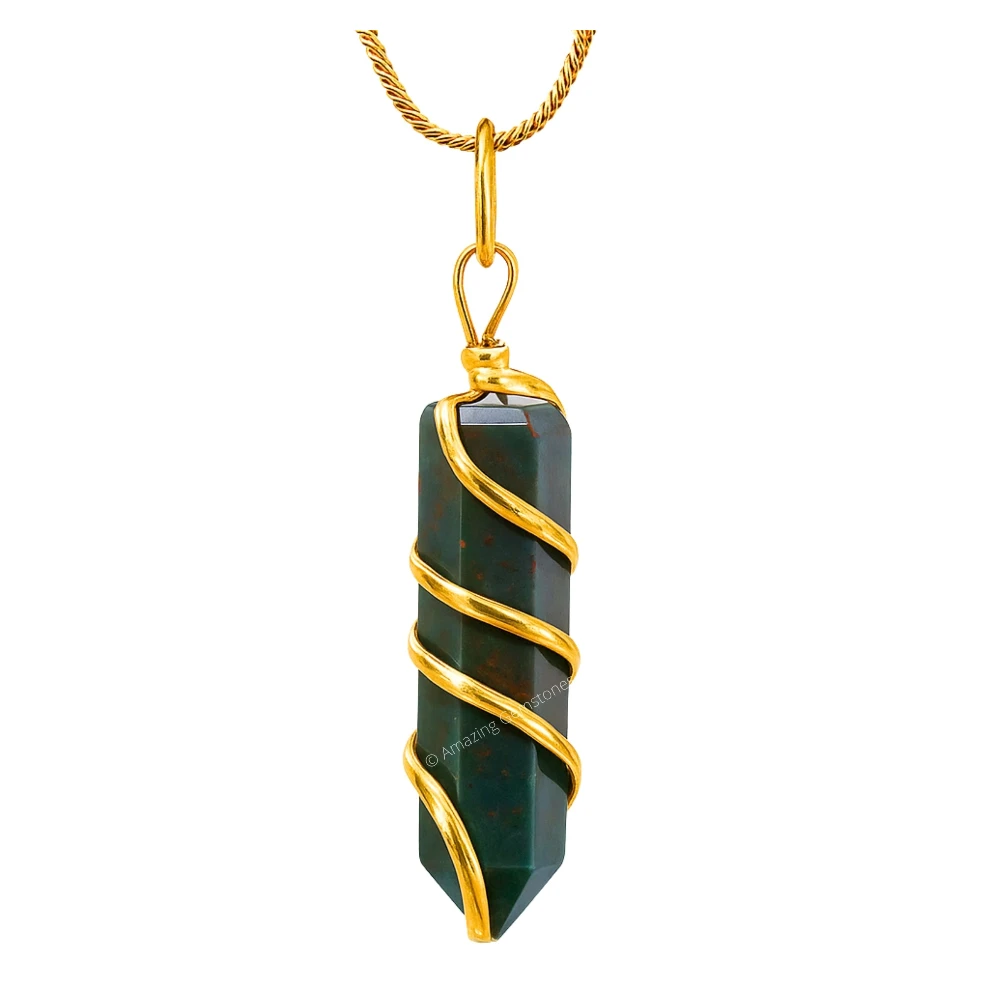 Bloodstone Necklace - Spiral Pencil Point (Gold)