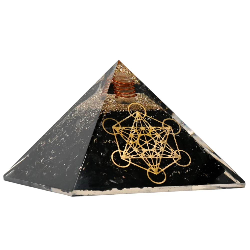 Black Tourmaline Orgone Pyramid - Metatron Cube