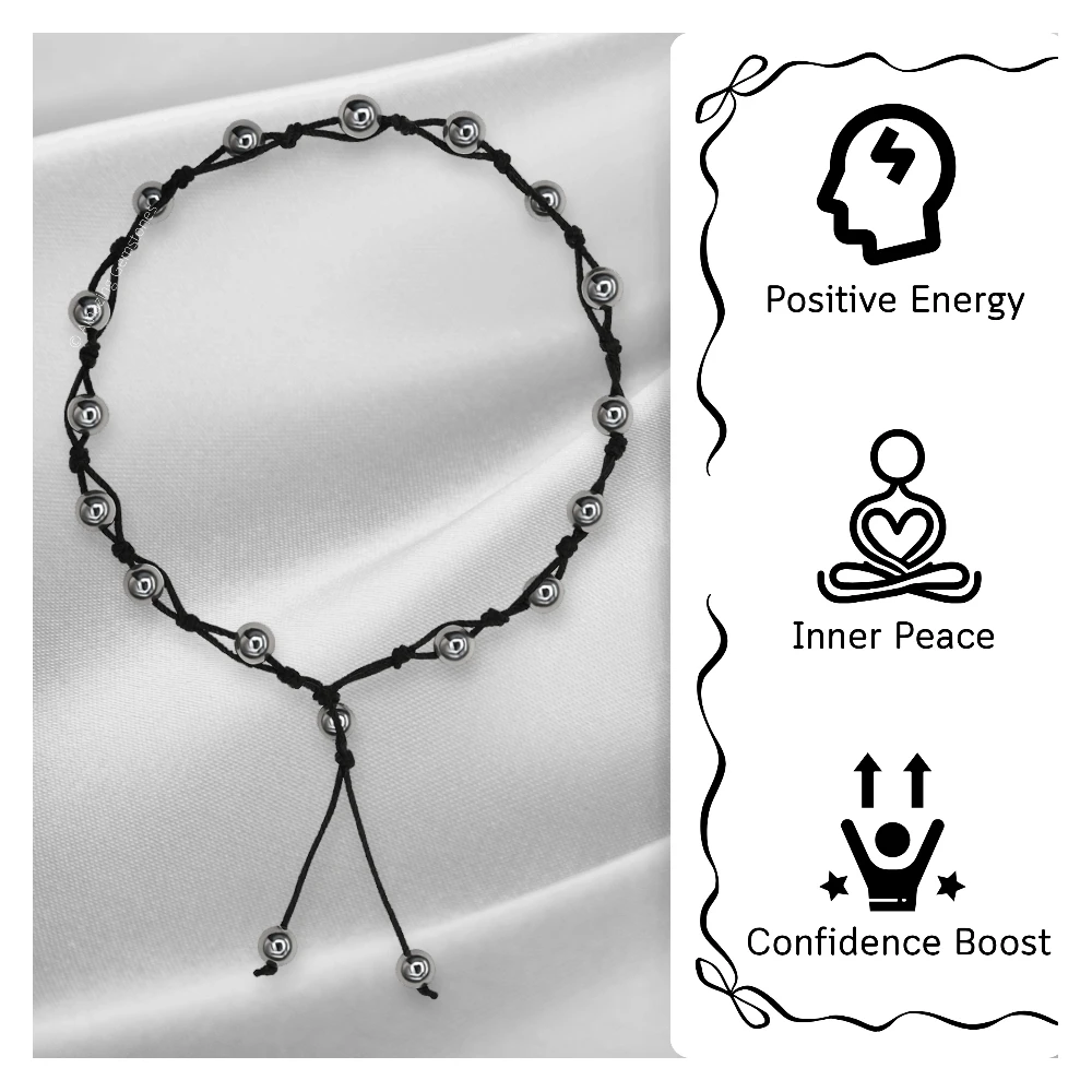 Silver Hematite Anklet (Hand Knotted)