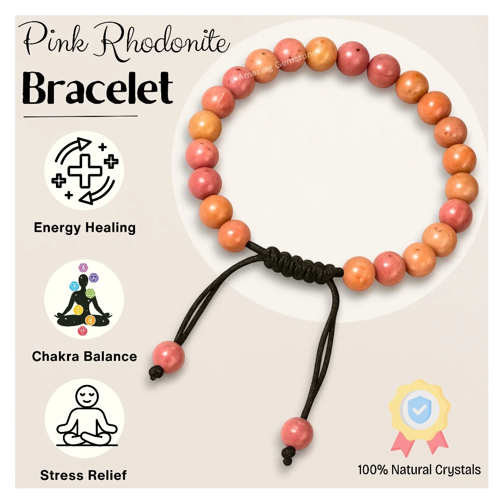 Pink Rhodonite Bracelet (Adjustable)