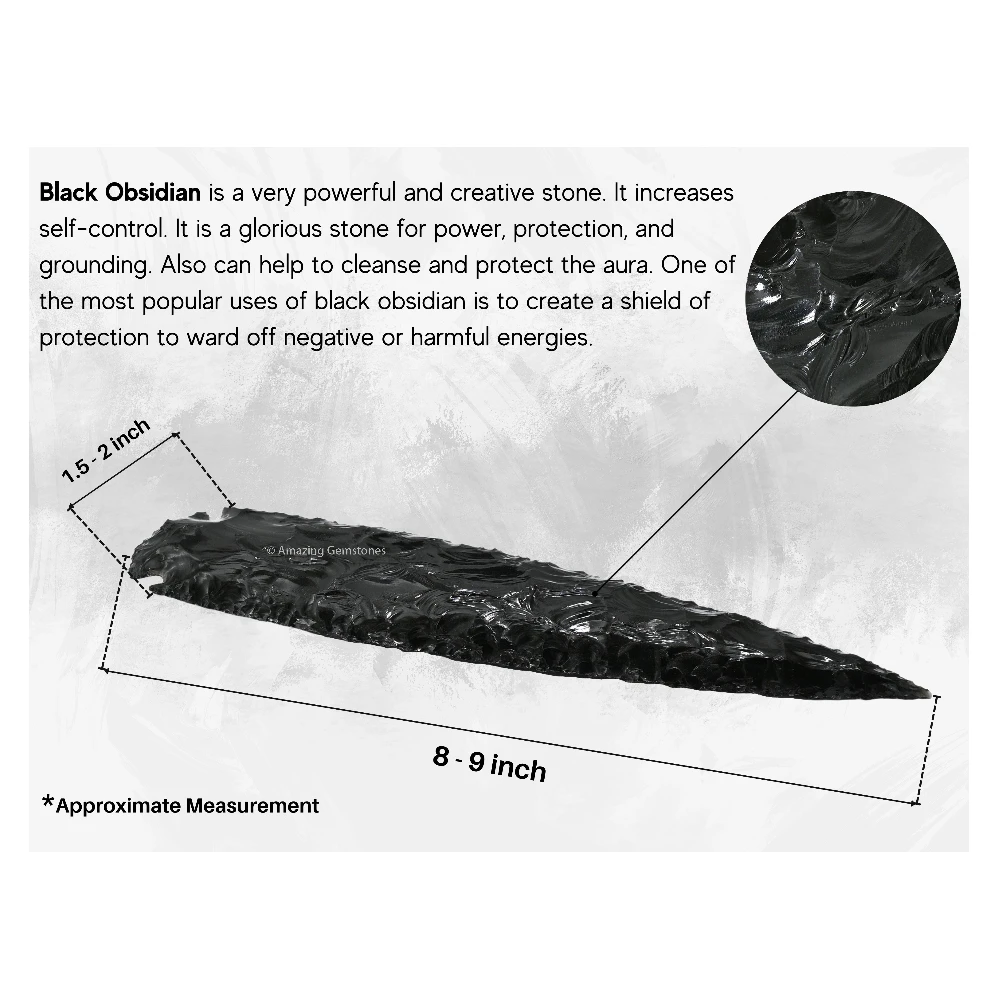 Black Obsidian Crystal Arrowhead - 8" to 9"