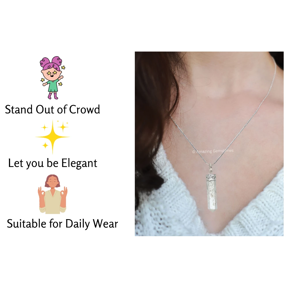 Scolecite Necklace - Pencil Point (Silver)