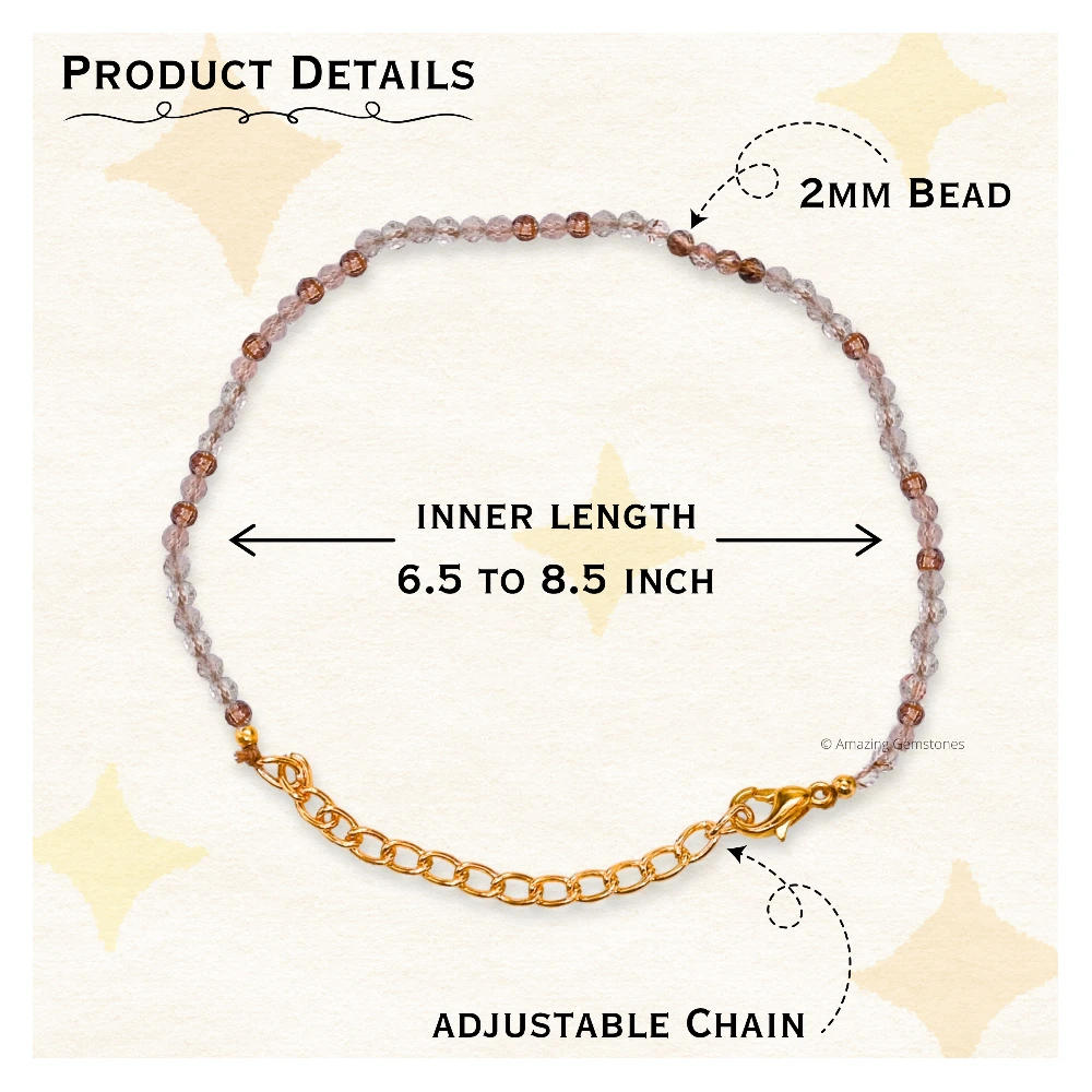 Copper Rutilated Quartz Crystal Bracelet - 2mm Faceted Bead (Gold)