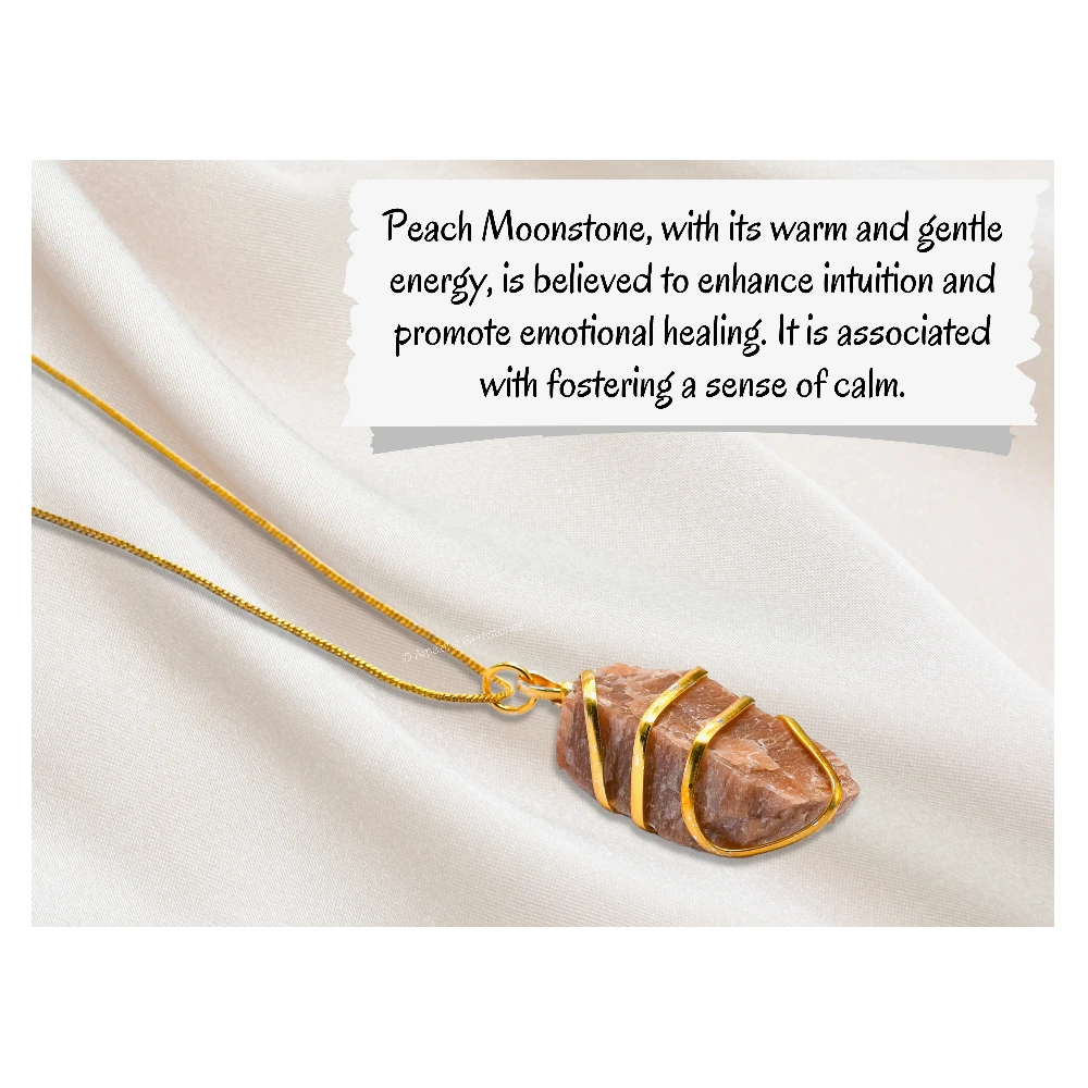 Peach Moonstone Necklace - Raw Crystal (Gold)