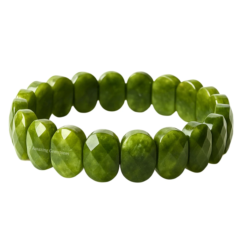 Green Jade Faceted Bracelet - Oval Stone