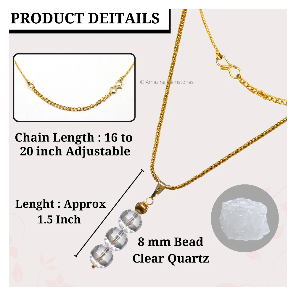 Clear Quartz Bead Pendant (Gold)