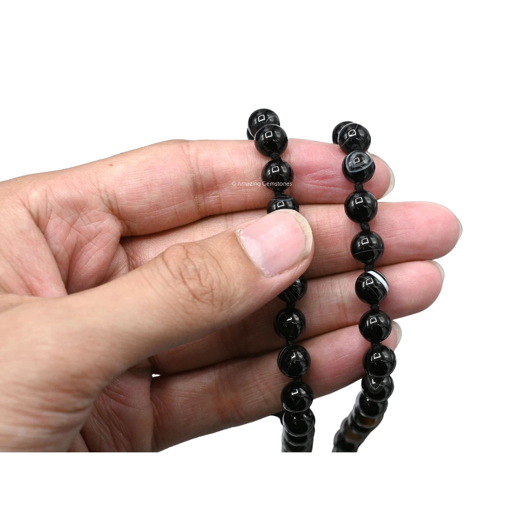 Black Hakik Mala (Hand Knotted)